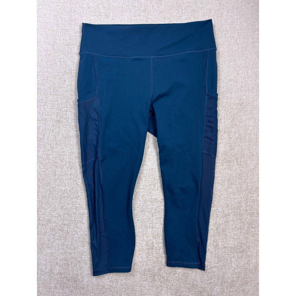 Fabletics XXL Teal Blue Mesh Panel Pocket High Rise Cropped Leggings CS1722672